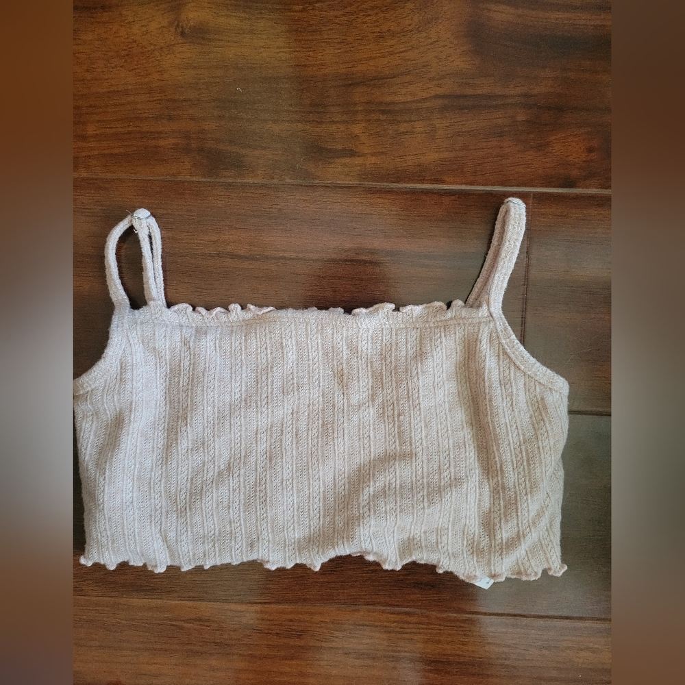 Gilly Hicks Ribbed Crop Cami Bralette Pale Pink Lettuce Edge S - Picture 3 of 4